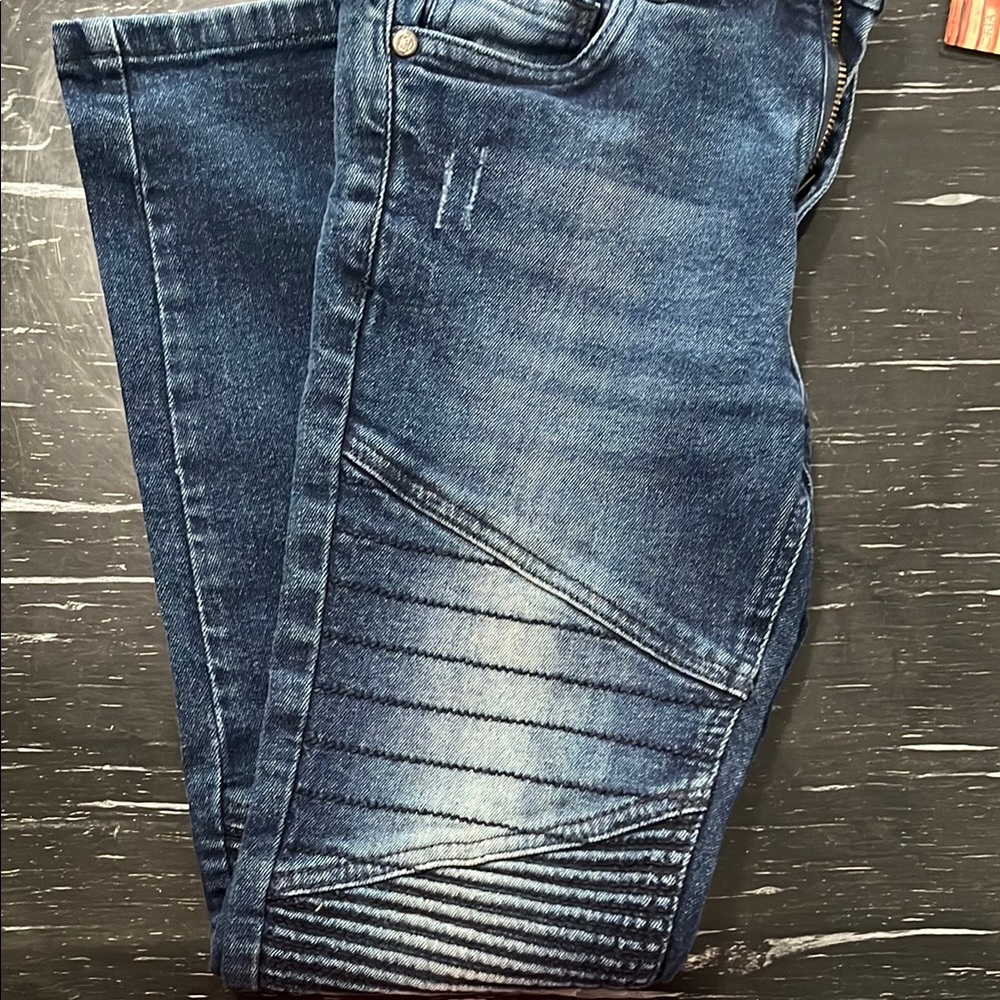 Blue Stretch Denim Jeans with Vintage Fading